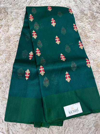 Bottle green Chanderi pattu saree
