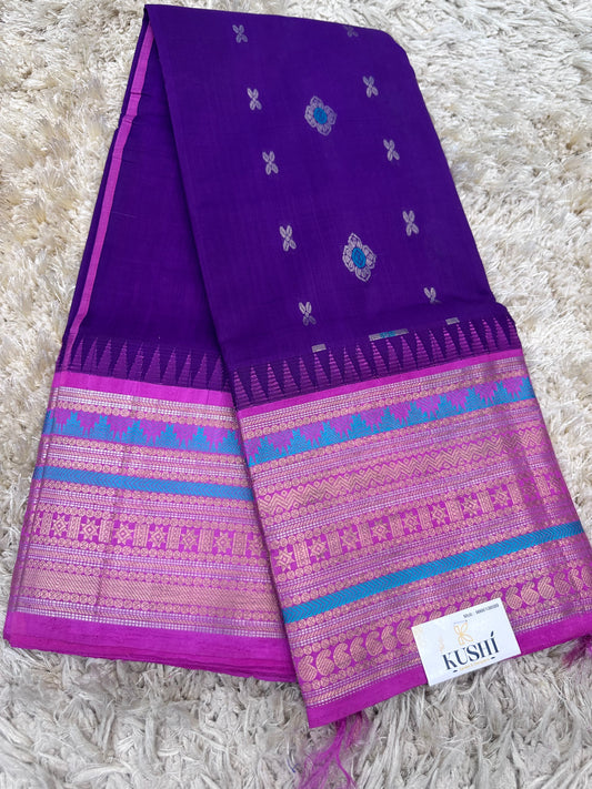 Purple with Pink Kanchi Border Venkatgiri Pattu Saree