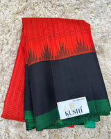 Red checks with plain border Gadwal pattu saree