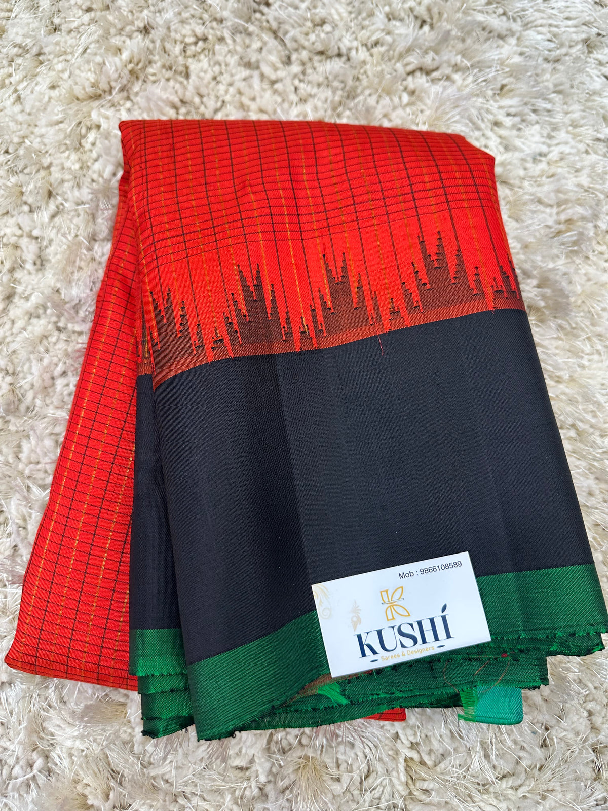 Red checks with plain border Gadwal pattu saree