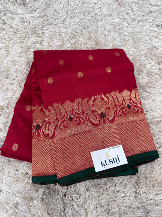 Red Chanderi pattu saree