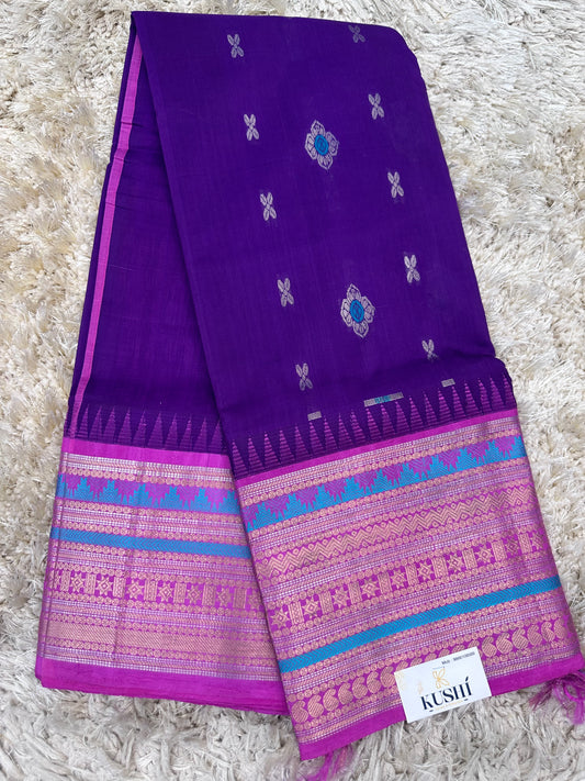 Purple with Pink Kanchi Border Venkatgiri Pattu Saree