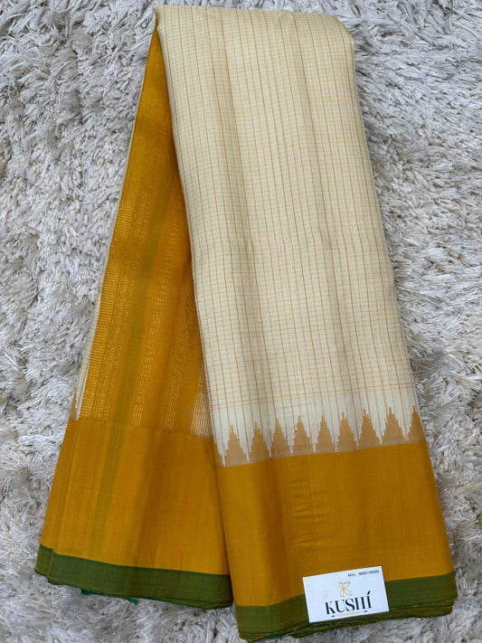 Cream with yellow Gadwal pattu saree