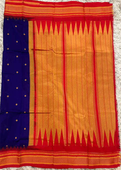 Ilkal pattu small buta with temple Border saree