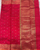 Red Chanderi pattu saree with Zari lines