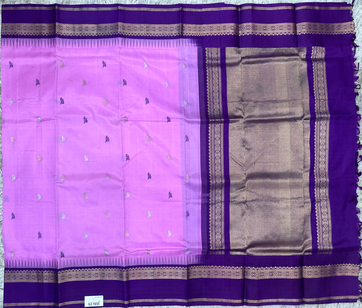 Pink with Purple Gap Border Venkatgiri Pattu Saree