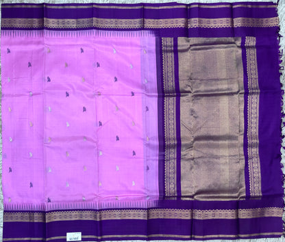 Pink with Purple Gap Border Venkatgiri Pattu Saree