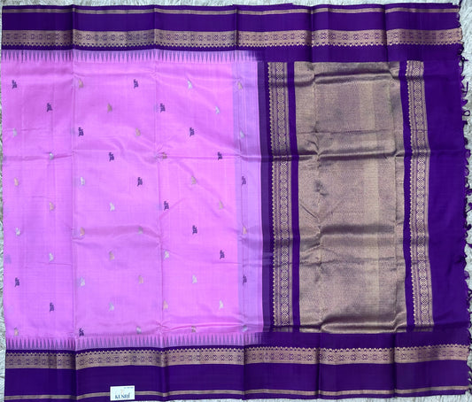 Pink with Purple Gap Border Venkatgiri Pattu Saree