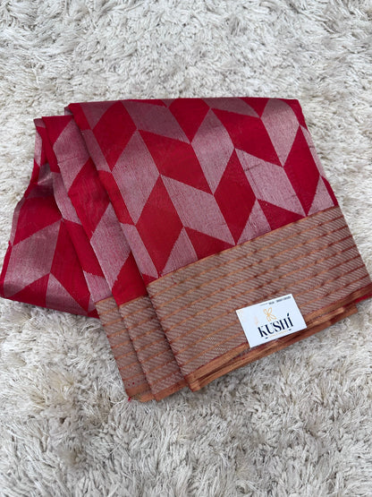 Red Chanderi pattu sraee