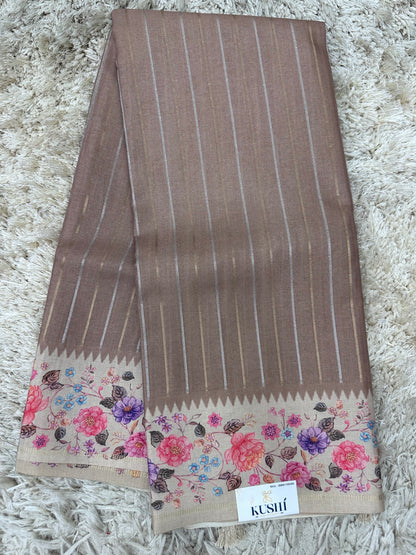 Fancy Soft Tussure Saree with Floral Border Saree
