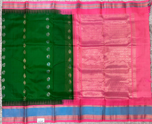 Green Venkatgiri Pattu Saree with Gap Border
