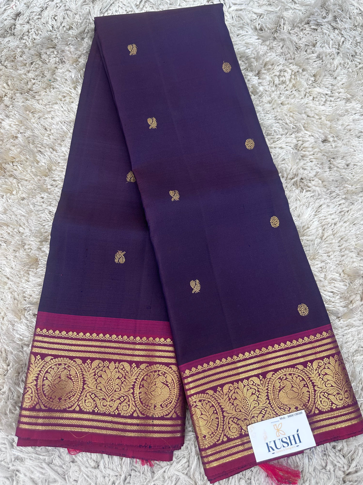 Dark violet kanjivaram pattu saree