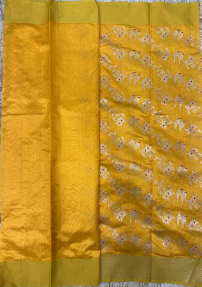 Yellow Allover Chanderi pattu saree