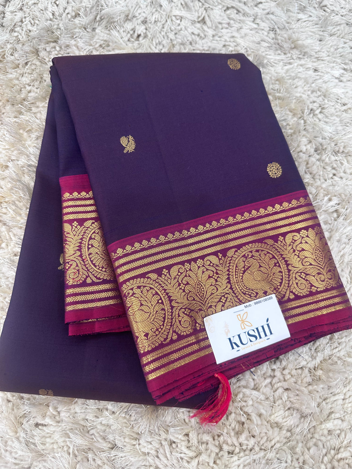 Dark violet kanjivaram pattu saree