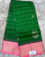 Green Venkatgiri Pattu Saree with Checks
