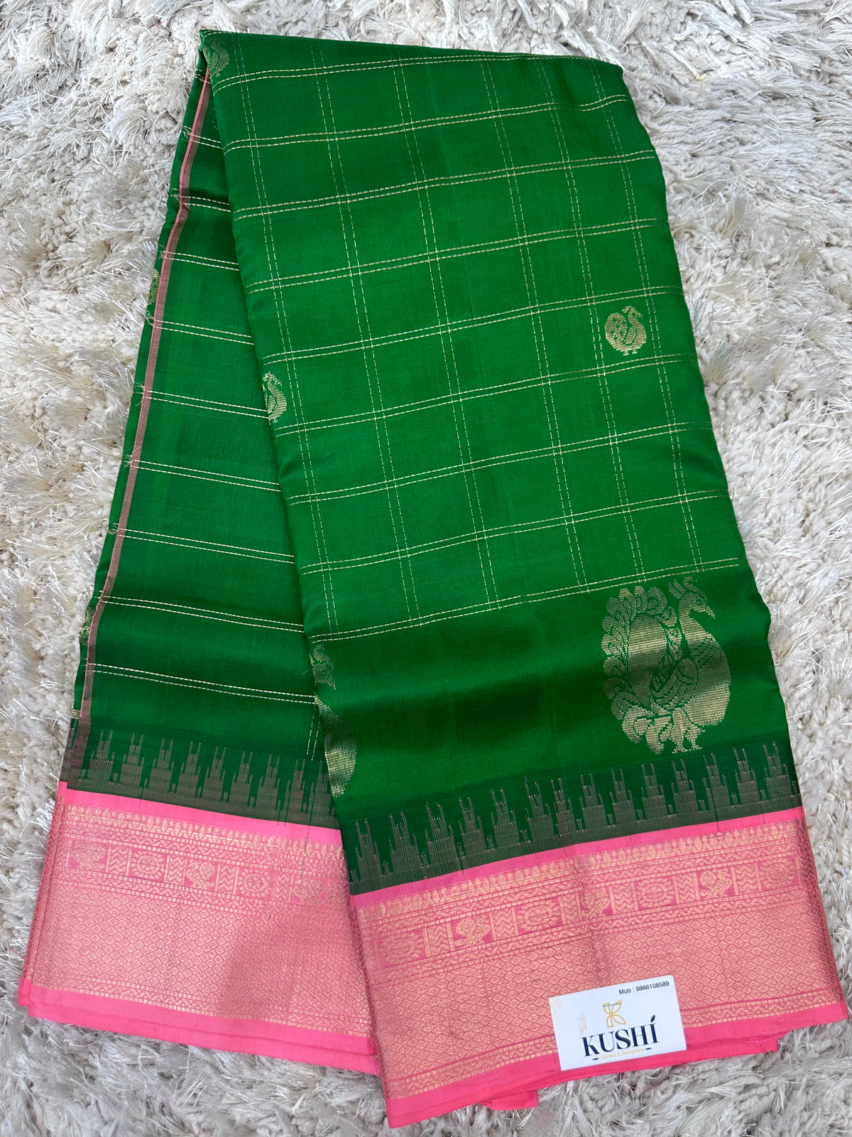 Green Venkatgiri Pattu Saree with Checks