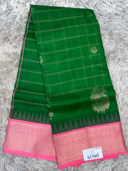 Green Venkatgiri Pattu Saree with Checks