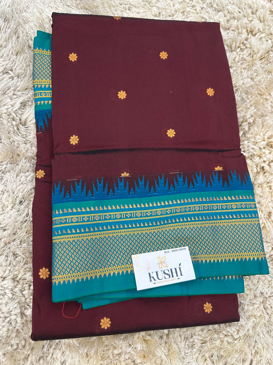 Ilkal pattu small buta with temple Border saree
