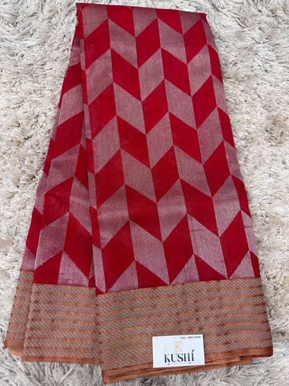 Red Chanderi pattu sraee