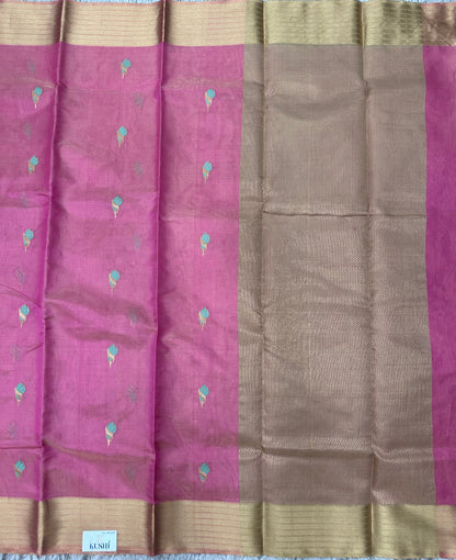 Pink Chanderi Tissue Pattu Saree with Kanchi Border