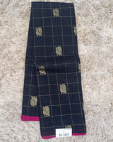 Black Checks Kanchi Wotton Saree with Rich Pallu