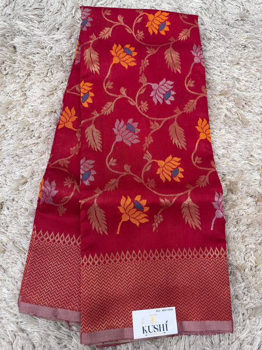 Red Chanderi Pattu Allover Saree
