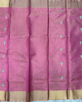 Pink Chanderi Tissue Pattu Saree with Kanchi Border