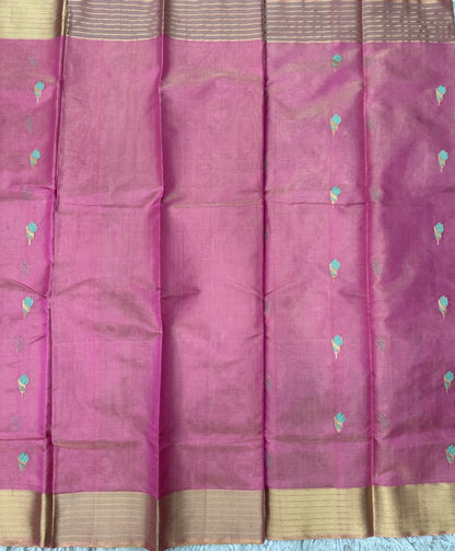 Pink Chanderi Tissue Pattu Saree with Kanchi Border