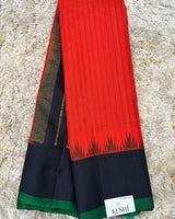 Red checks with plain border Gadwal pattu saree