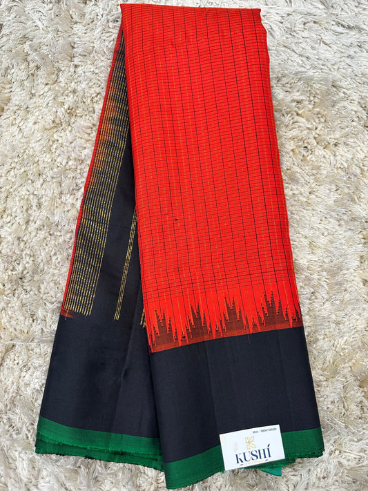Red checks with plain border Gadwal pattu saree