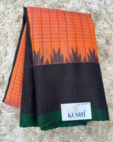 Gadwal pattu checks with plain temple border saree