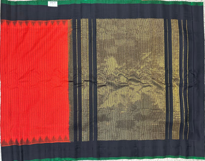 Red checks with plain border Gadwal pattu saree