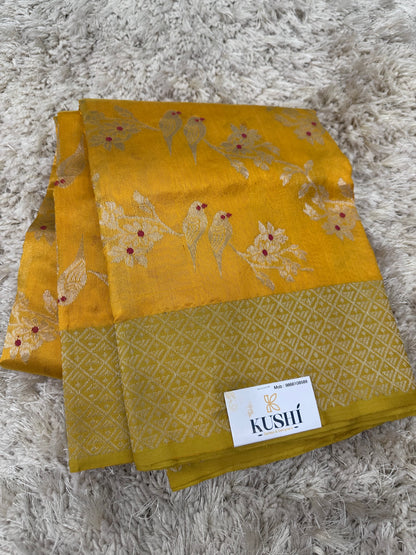 Yellow Allover Chanderi pattu saree