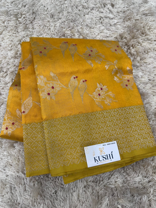 Yellow Allover Chanderi pattu saree