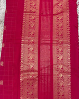Pink Checks Kanchi Cotton Saree with Rich Pallu