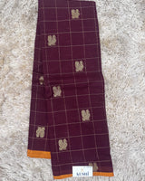 Brown Checks Kanchi Cotton Saree with Rich Pallu