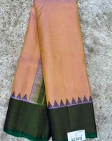 Gadwal pattu plain saree with contrast temple border saree