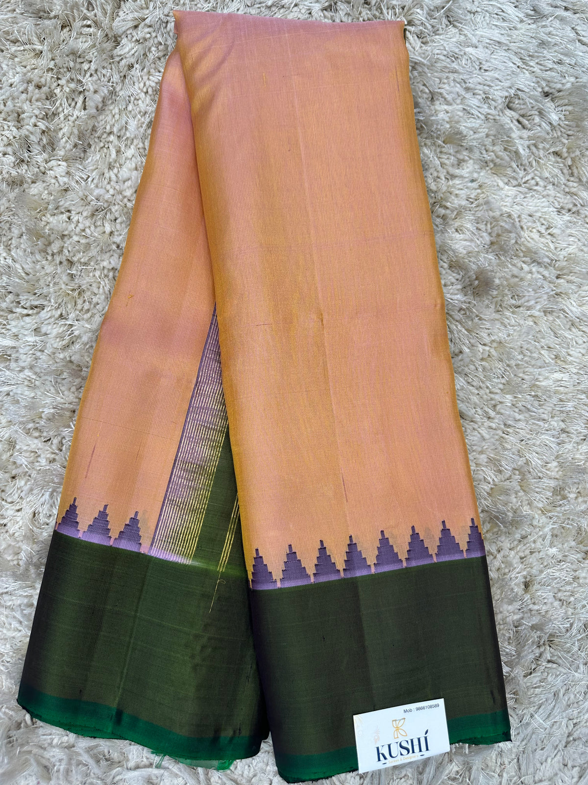 Gadwal pattu plain saree with contrast temple border saree