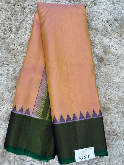 Gadwal pattu plain saree with contrast temple border saree