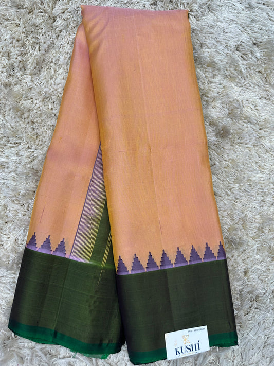 Gadwal pattu plain saree with contrast temple border saree