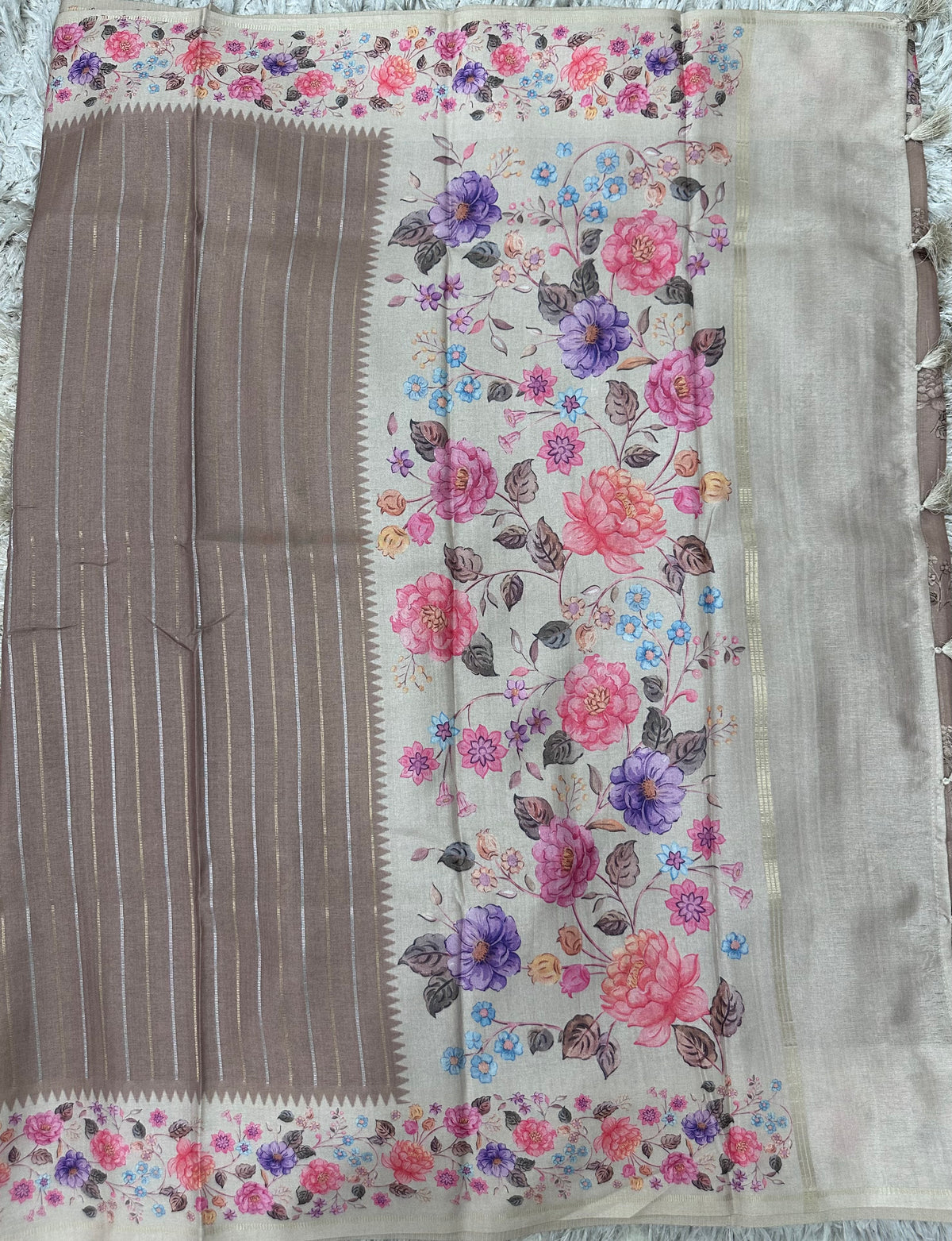 Fancy Soft Tussure Saree with Floral Border Saree