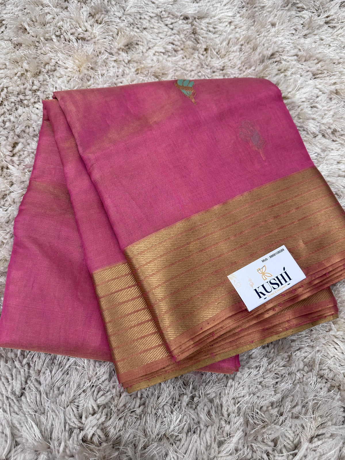 Pink Chanderi Tissue Pattu Saree with Kanchi Border