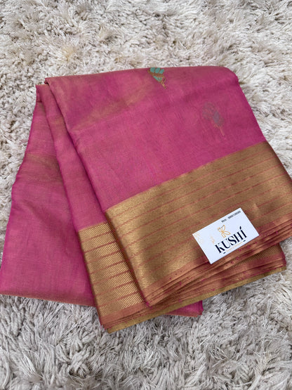 Pink Chanderi Tissue Pattu Saree with Kanchi Border