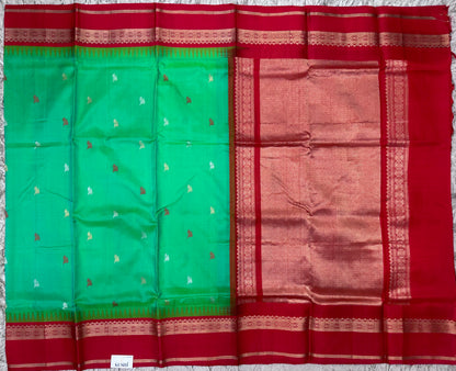 Green with Red Venkatgiri Pattu Gap Border Saree