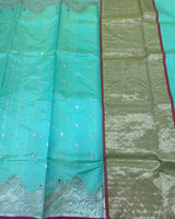 Sea green Chanderi pattu saree