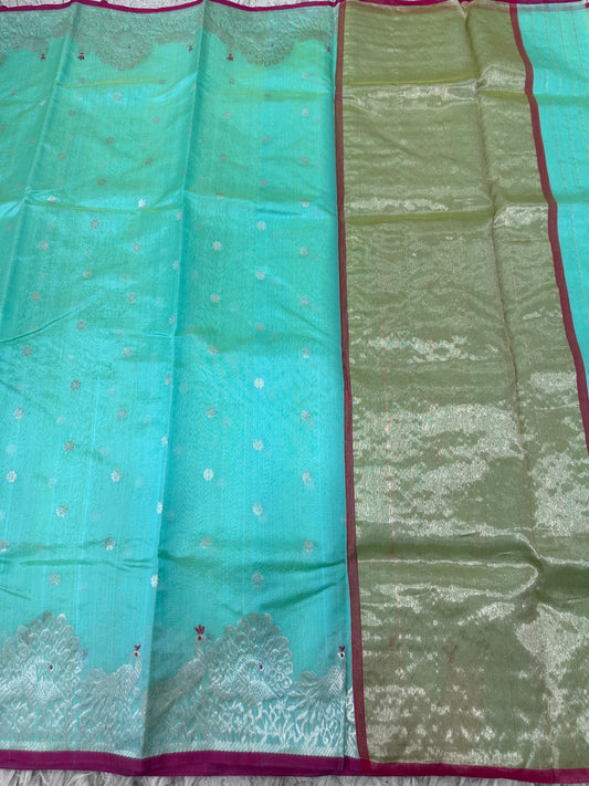 Sea green Chanderi pattu saree