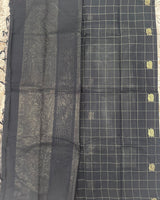 Black Checks Kanchi Wotton Saree with Rich Pallu