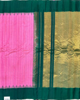 Pink checks with green plain border Gadwal pattu saree