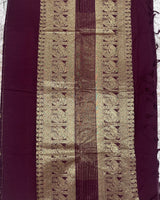 Brown Checks Kanchi Cotton Saree with Rich Pallu