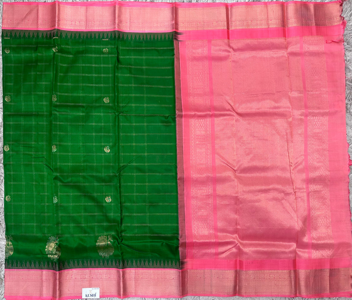 Green Venkatgiri Pattu Saree with Checks